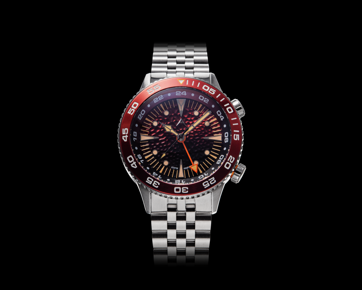 Ace X GMT Diver - Burgundy/Black – Aerotec Watches